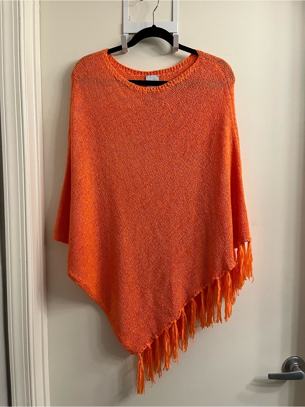 Chico’s Orange Knit Poncho Shawl Fringe L/XL